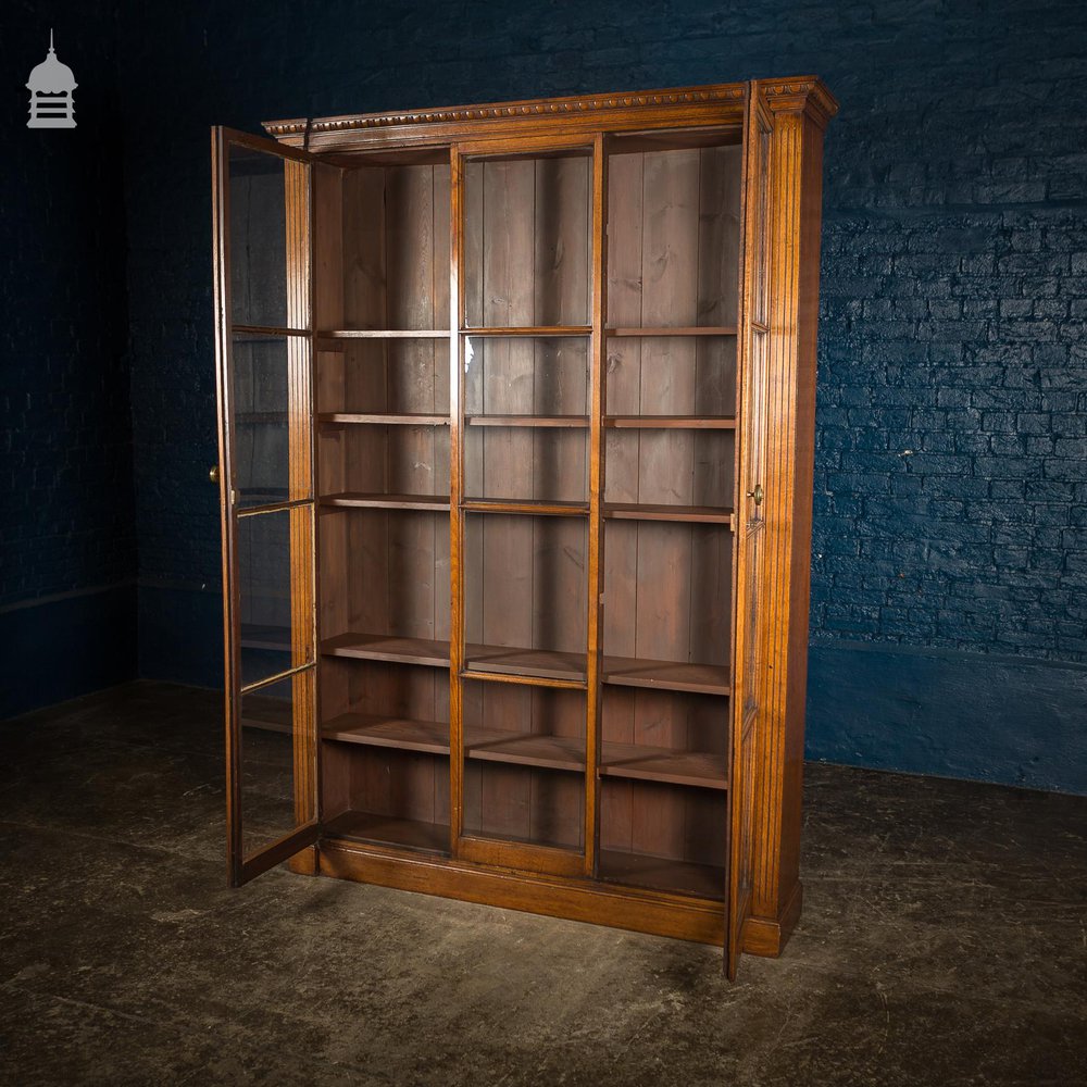 19th C Glazed Oak Bookcase Cabinet With Egg and Dart Detail