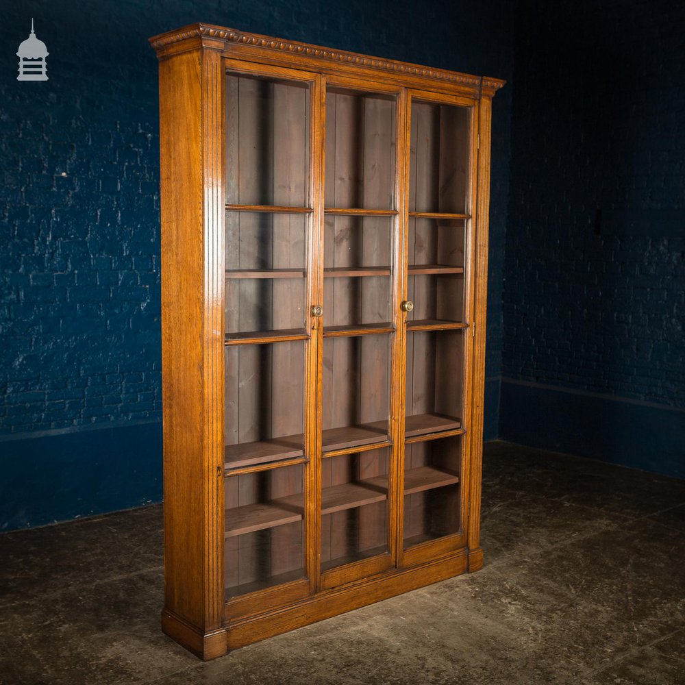 19th C Glazed Oak Bookcase Cabinet With Egg and Dart Detail