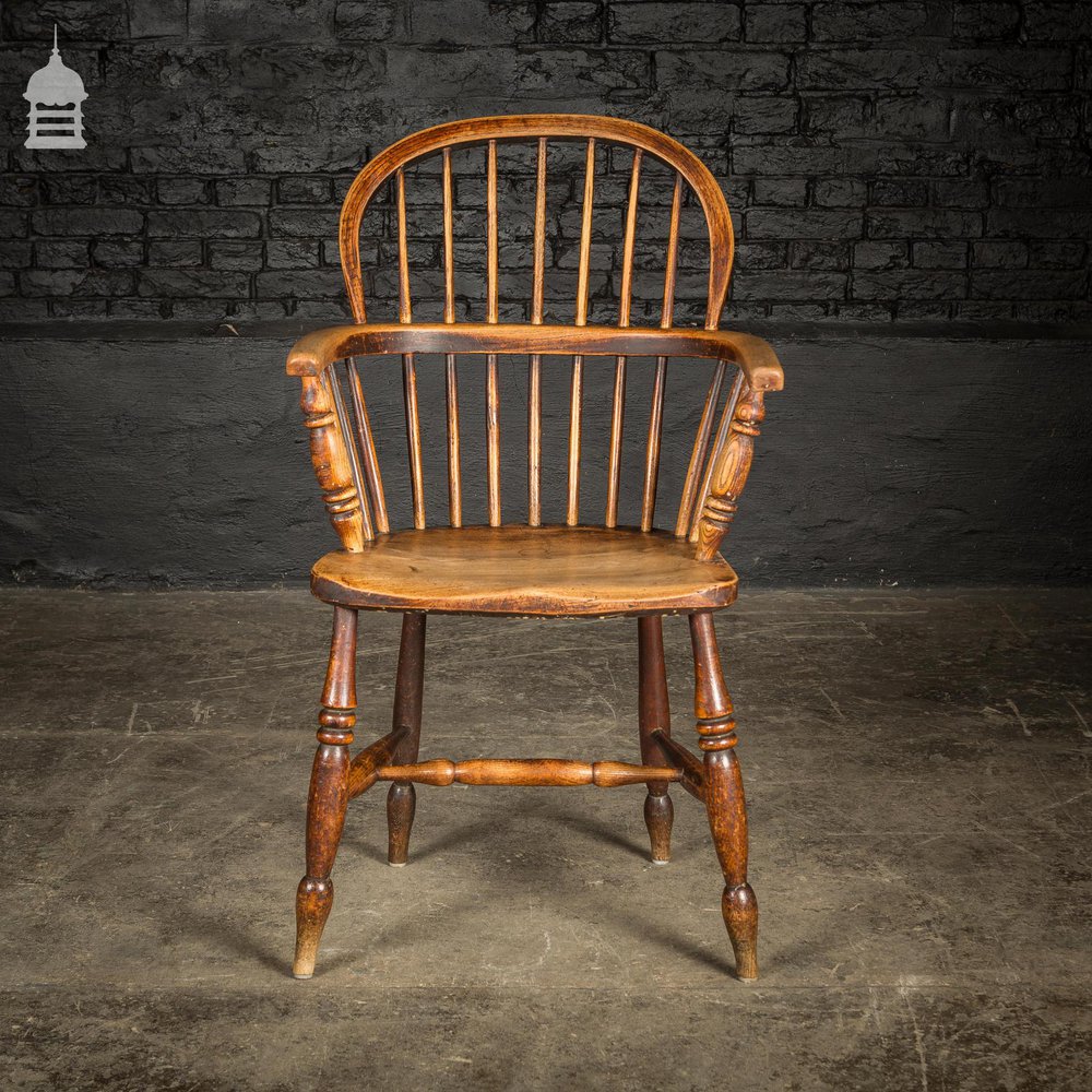 19th C Country Elm Hoop and Stick Back Windsor Chair