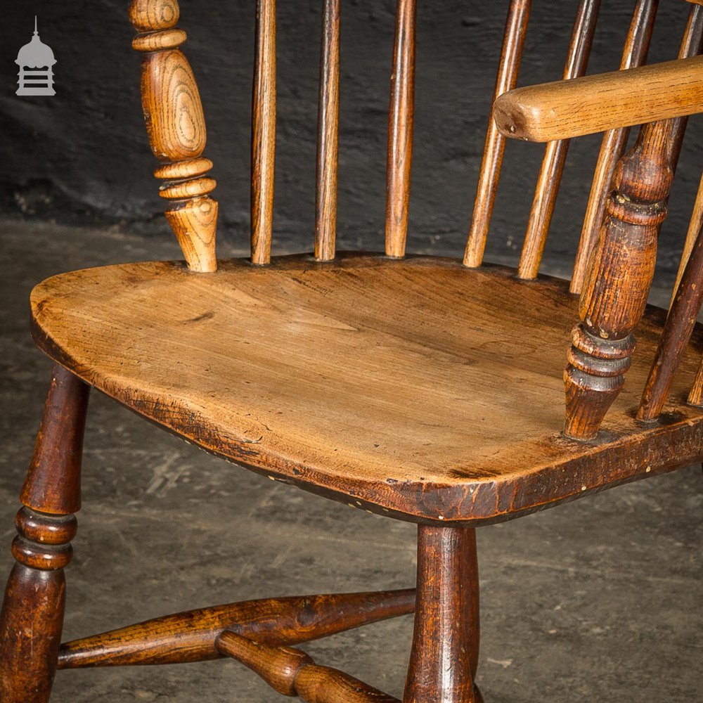 19th C Country Elm Hoop and Stick Back Windsor Chair