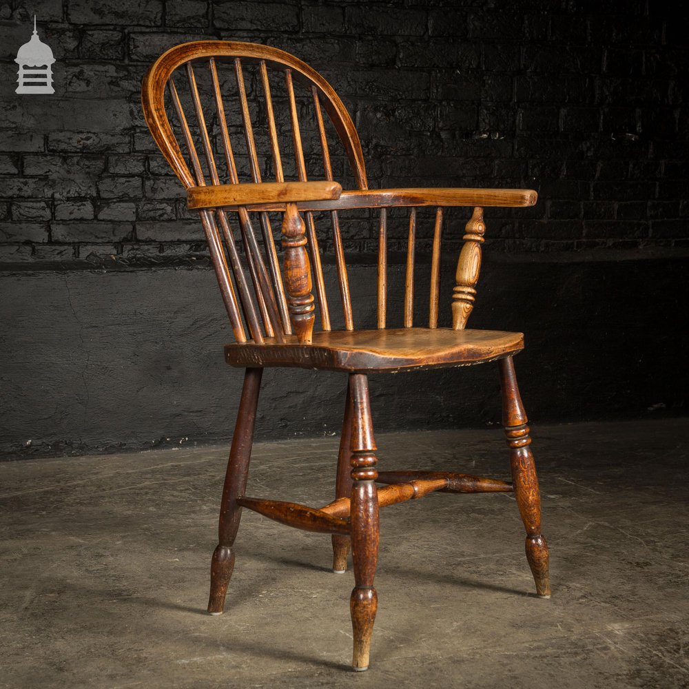 19th C Country Elm Hoop and Stick Back Windsor Chair