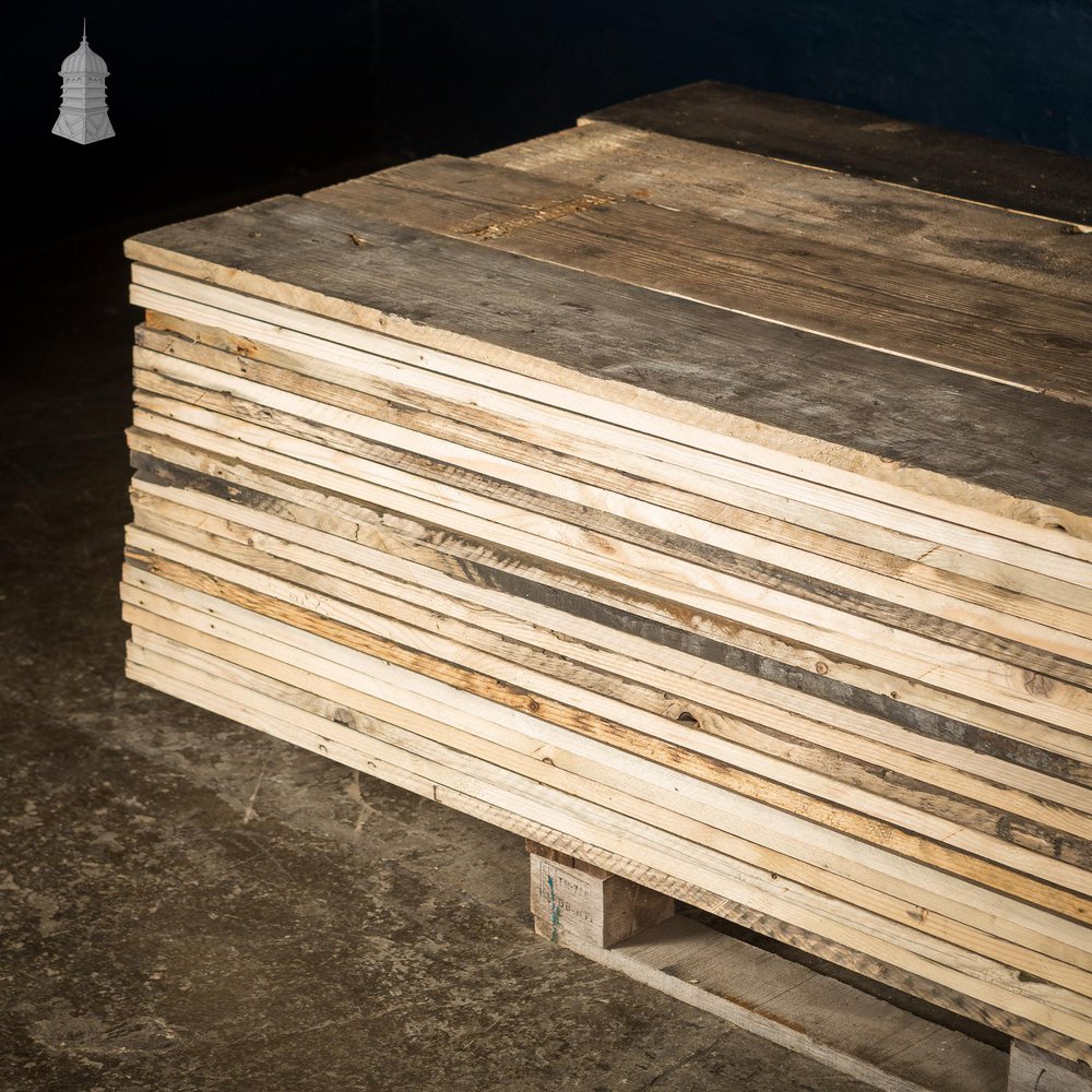 NR48821: Batch of 21 Square Metres of 8.25 inch Wide Cut Scaffold Board Floorboard Wall Cladding