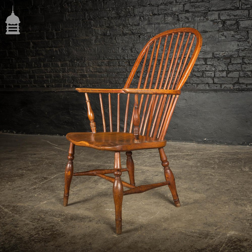 19th C Country Elm Hoop and Stick Back Windsor Chair Stamped RR