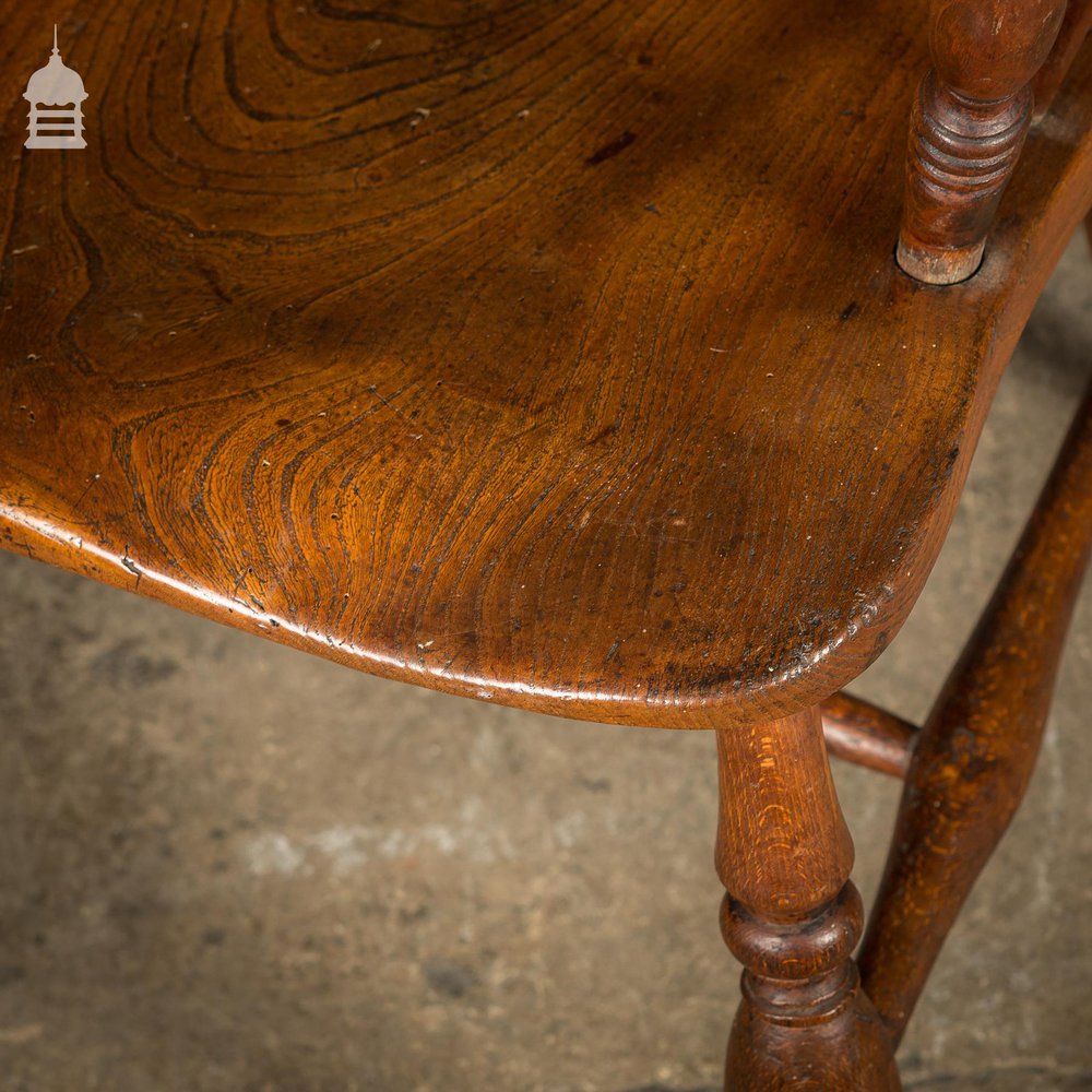 19th C Country Elm Hoop and Stick Back Windsor Chair Stamped RR