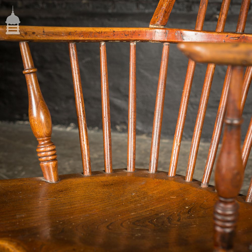 19th C Country Elm Hoop and Stick Back Windsor Chair Stamped RR