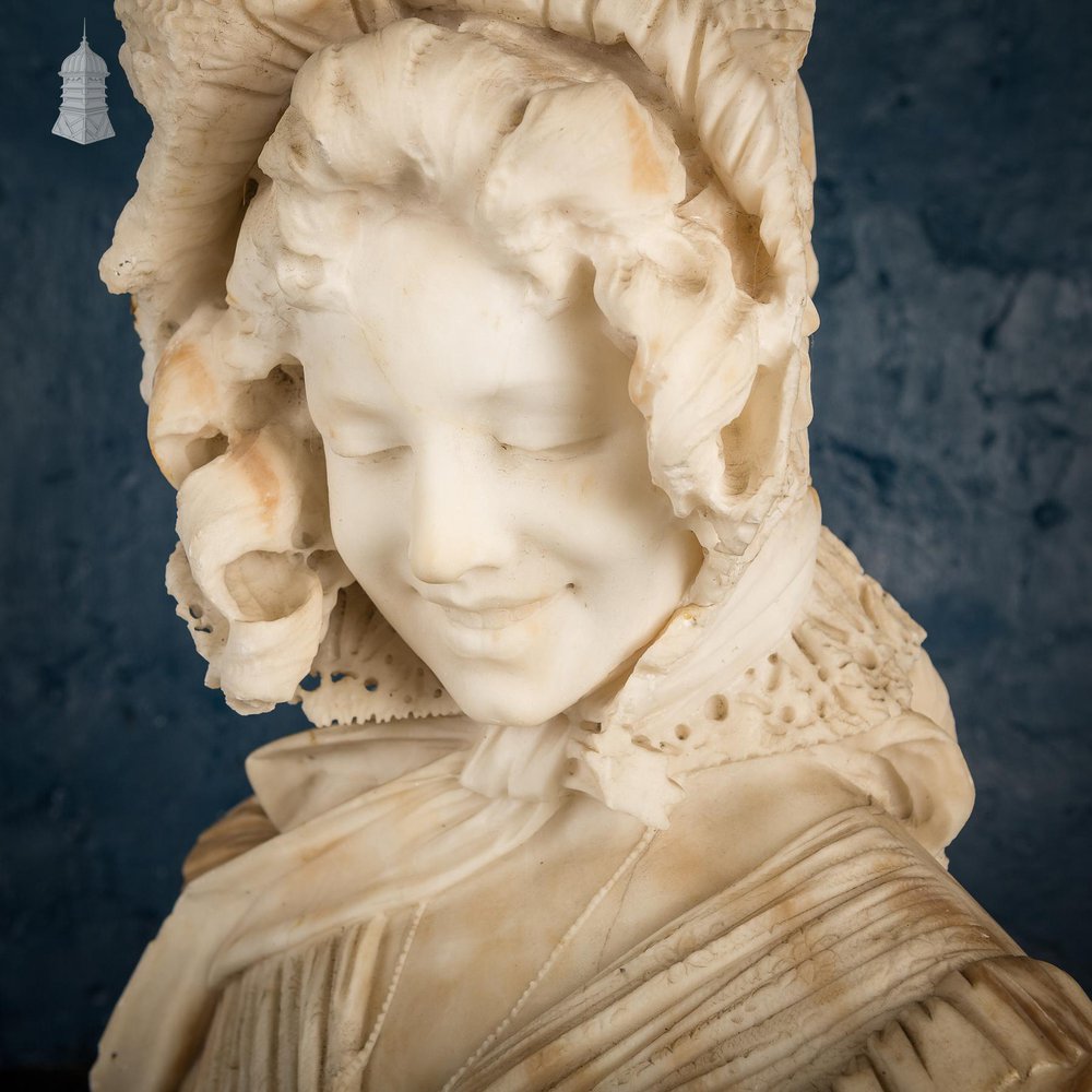 NR49921: 19th C Italian Carved Alabaster Bust of a Lady, Signed Galleria A Frilli, Firenze 1896, (Antonio Frilli circa 1880-1920), 52cm High