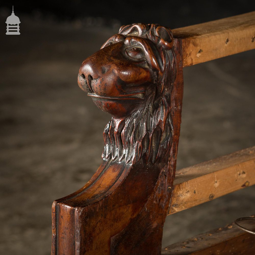 19th C Carved Lion Head Chair on Brass Castor’s Stripped for Re-upholstery