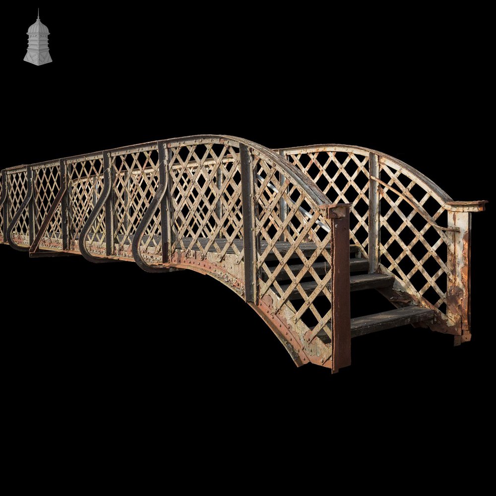 NR51321: Large 38ft Long 19th C Wrought Iron Industrial Railway Footbridge