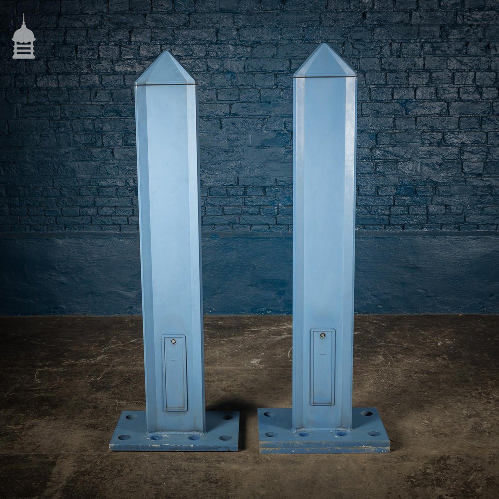 Pair of 20th C Aluminium Obelisk Security Entrance Lights Pillars