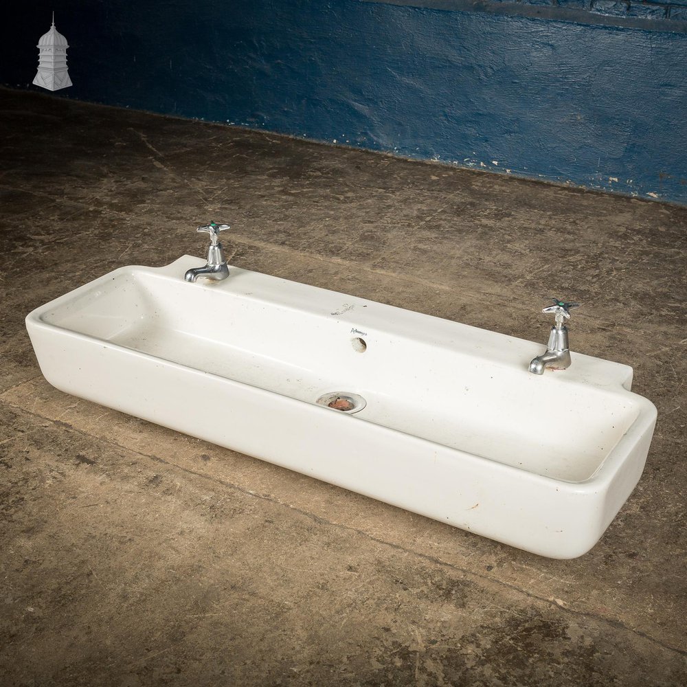 NR52921: Long White Ceramic Vintage Adamsez Trough Sink