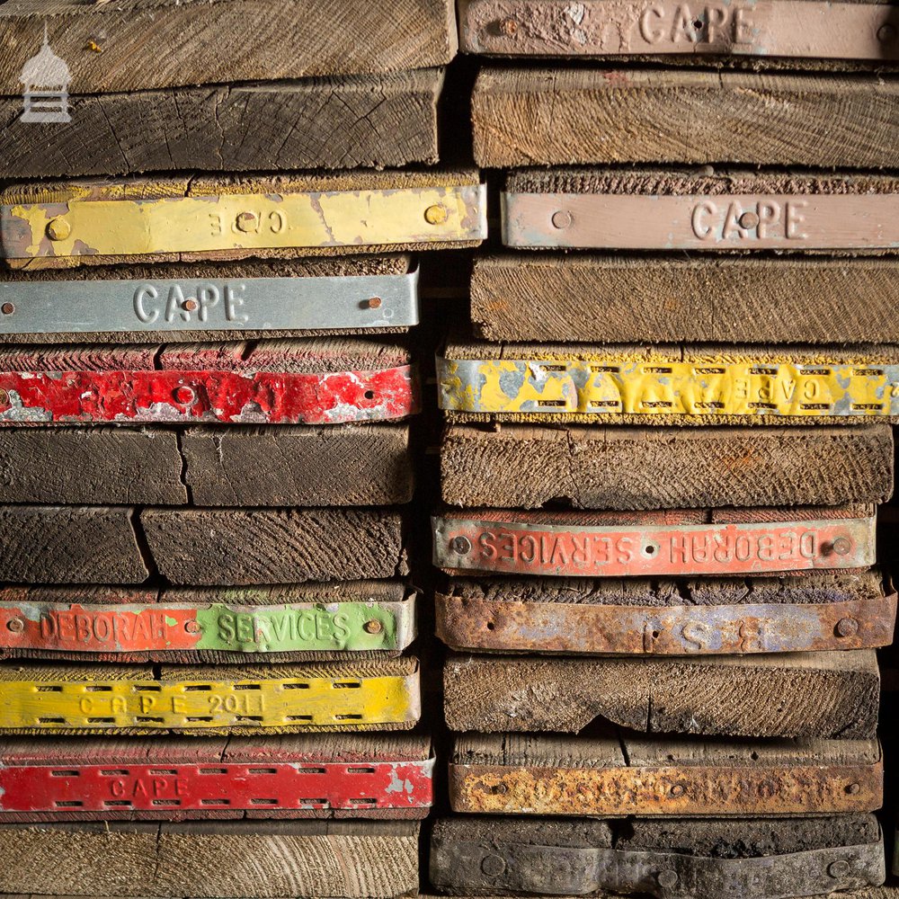 Batch of 16 Square Metres of Short Scaffold Board End Sections with Colourful End Bands