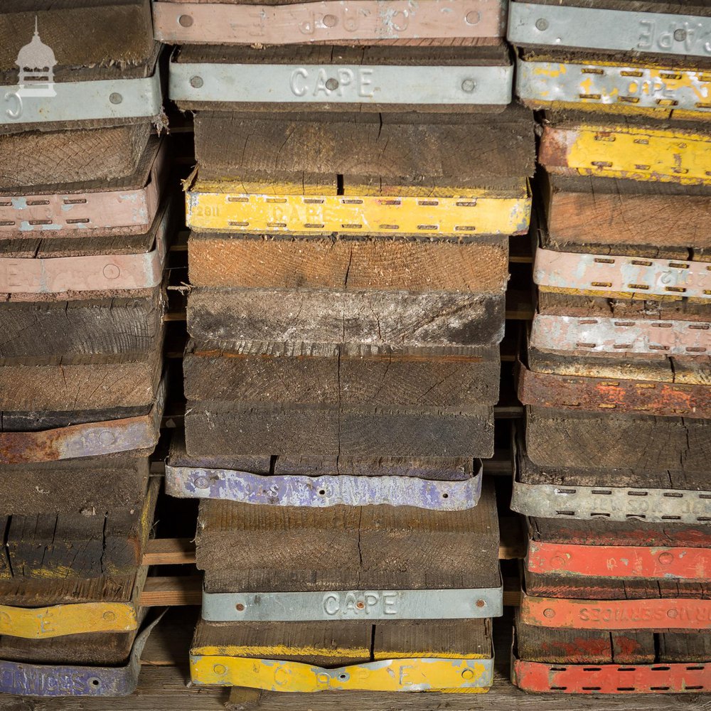 Batch of 16 Square Metres of Short Scaffold Board End Sections with Colourful End Bands