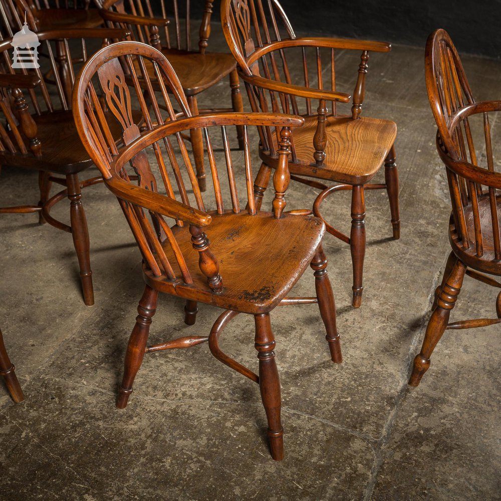 Set of 10 Circa 1830 Yew & Elm George Nicholson Rockley Low Windsor Chairs