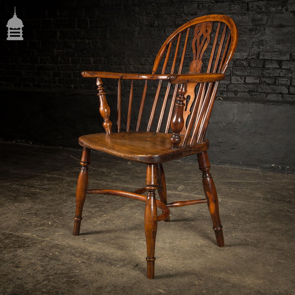 Set of 10 Circa 1830 Yew & Elm George Nicholson Rockley Low Windsor Chairs