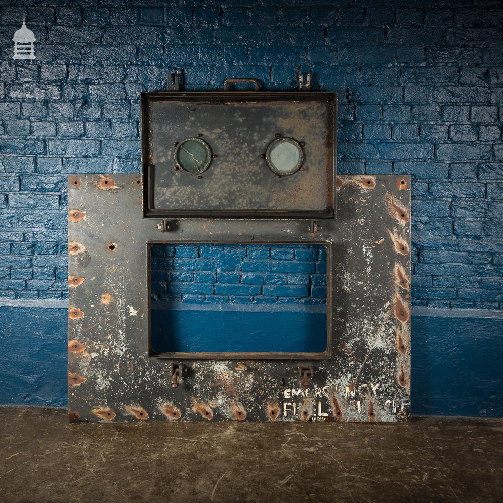 Early 20th C Ships Steel Deck Hatch with Twin Portholes