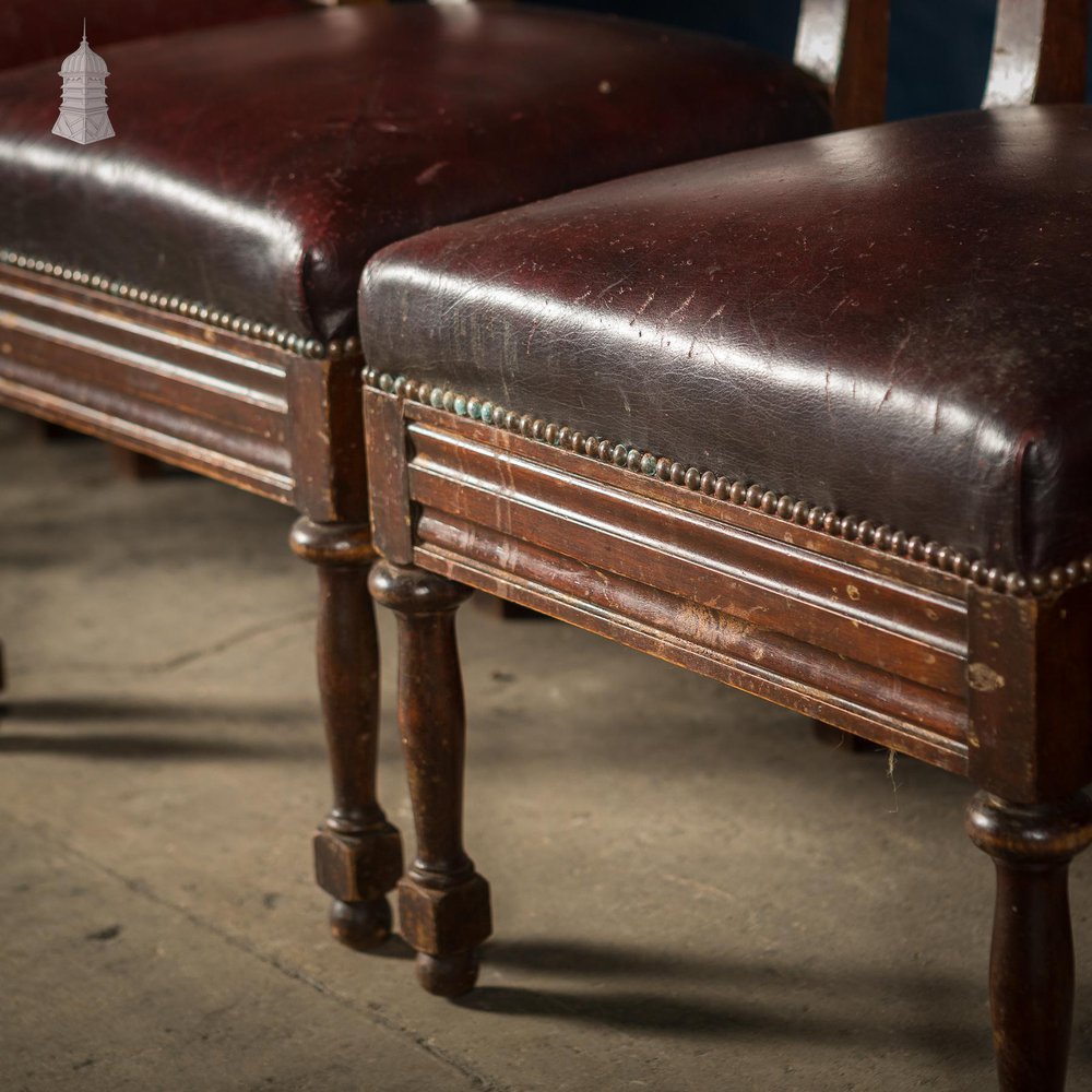 NR54821: Set of 6 19th C French Tall Back Dining Chairs with Worn Leather Seat Pads