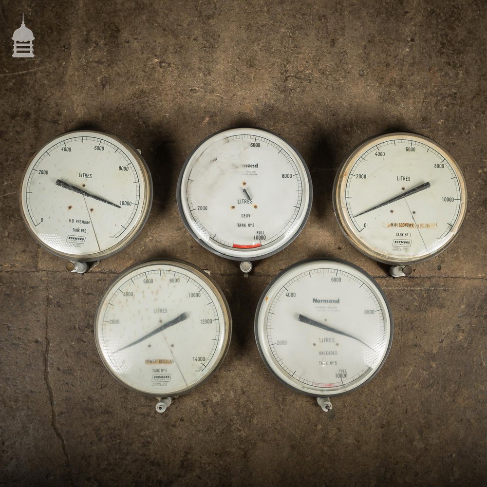 Batch of 5 Vintage Industrial Fuel Gauges