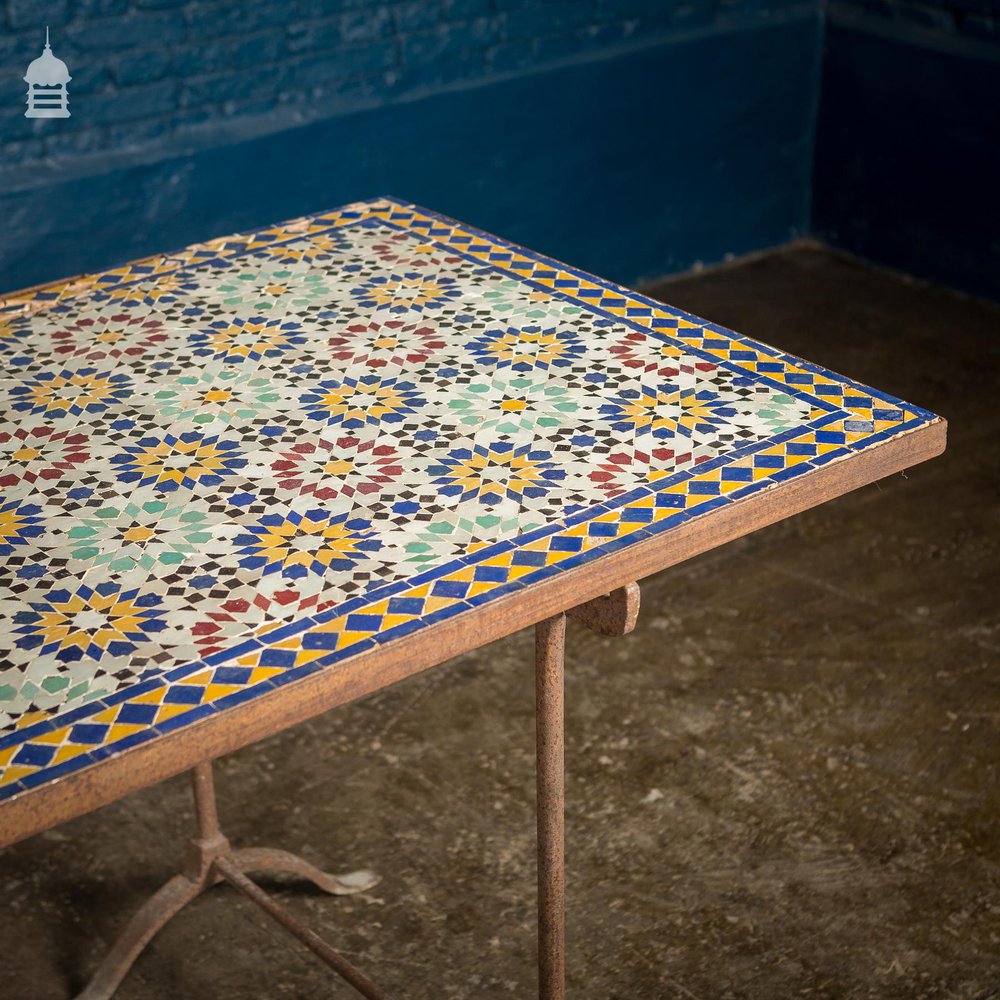 Vintage Moroccan Mosaic Table on Metal Trestle Legs