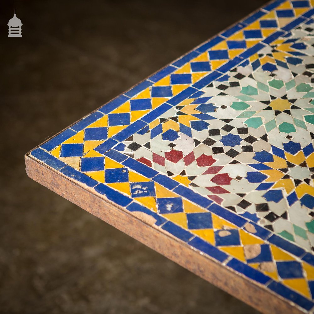 Vintage Moroccan Mosaic Table on Metal Trestle Legs