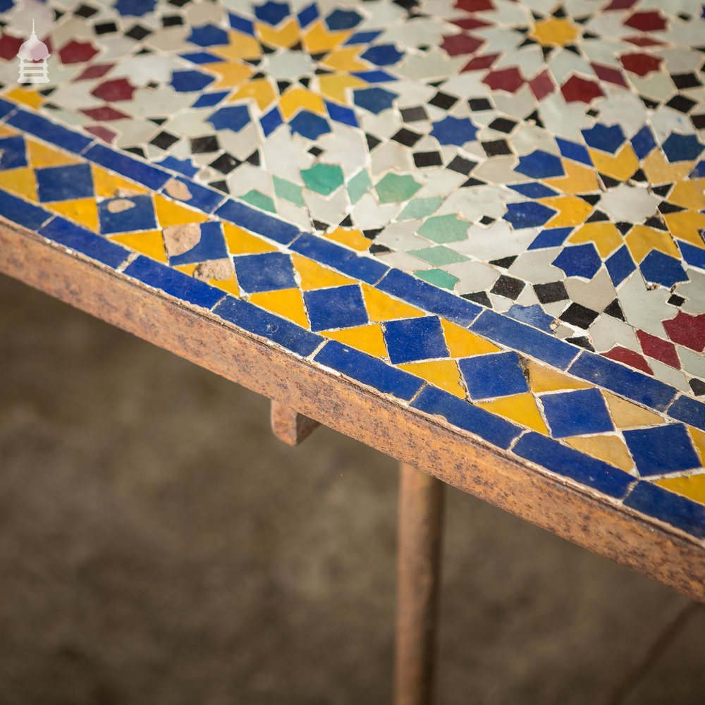 Vintage Moroccan Mosaic Table on Metal Trestle Legs