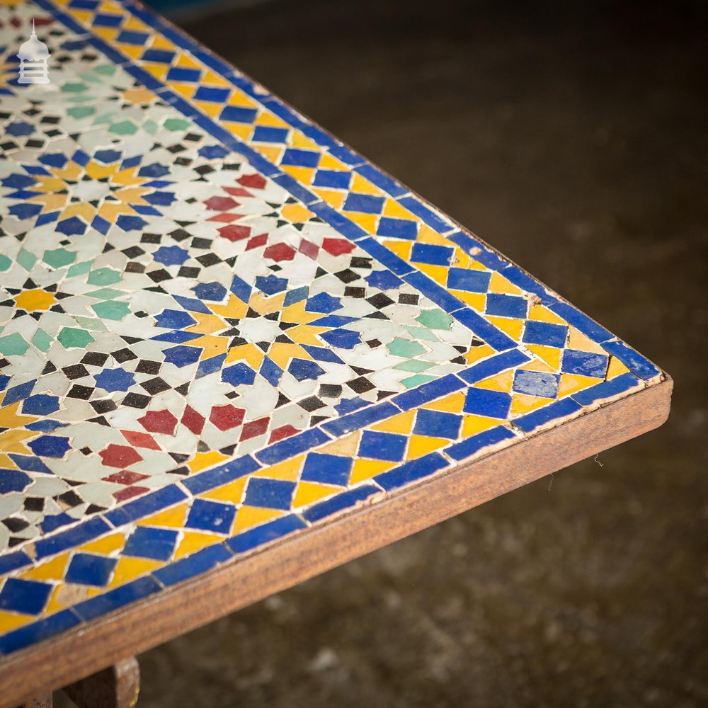 Vintage Moroccan Mosaic Table on Metal Trestle Legs