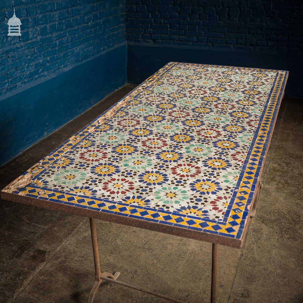 Vintage Moroccan Mosaic Table on Metal Trestle Legs