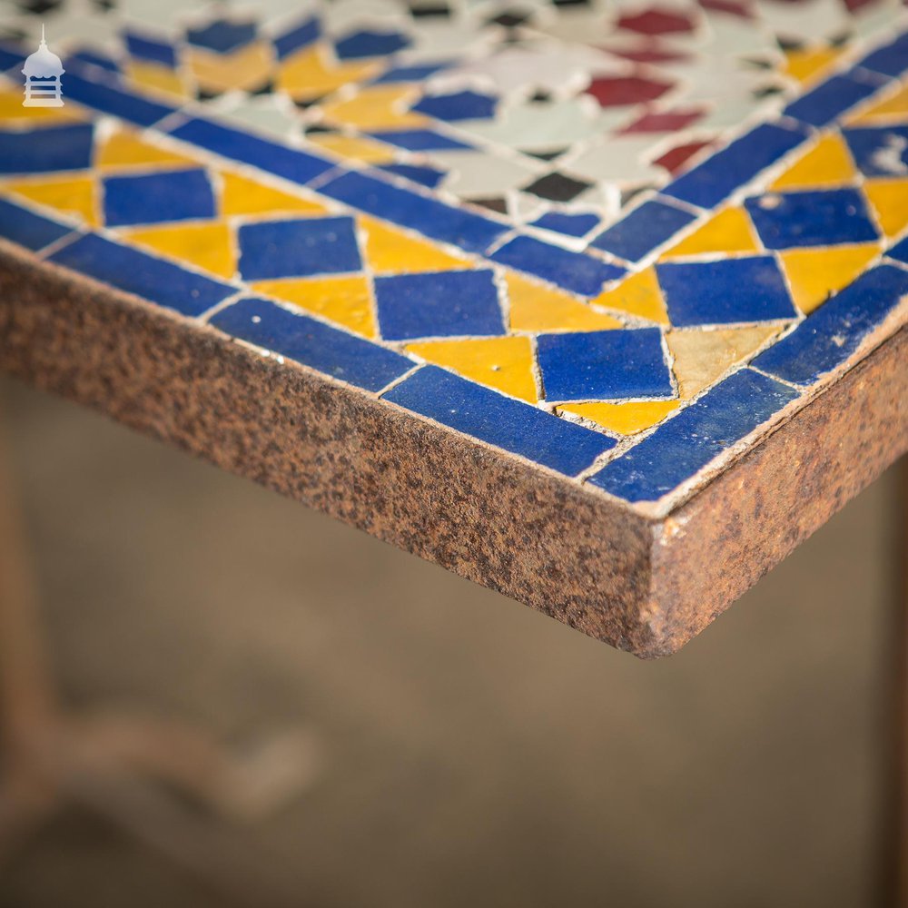 Vintage Moroccan Mosaic Table on Metal Trestle Legs