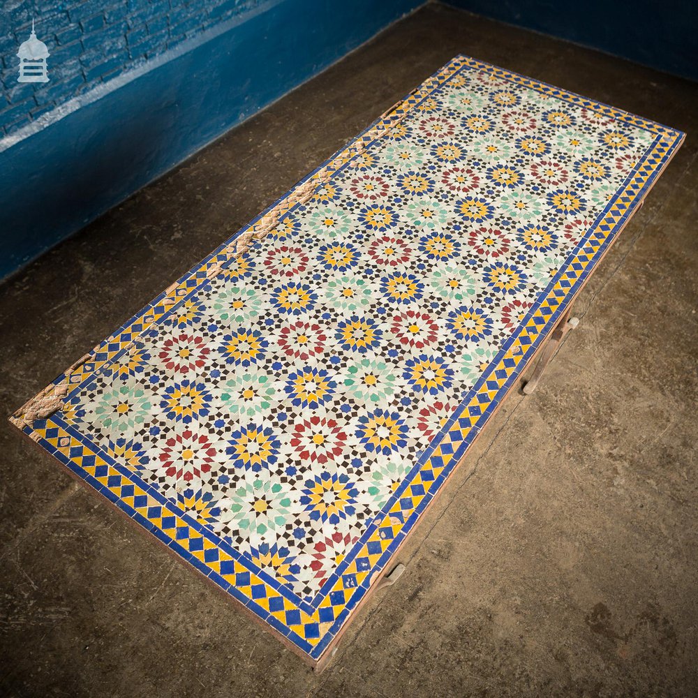 Vintage Moroccan Mosaic Table on Metal Trestle Legs