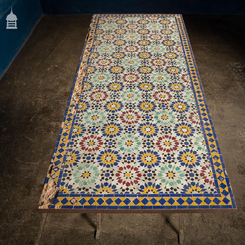 Vintage Moroccan Mosaic Table on Metal Trestle Legs