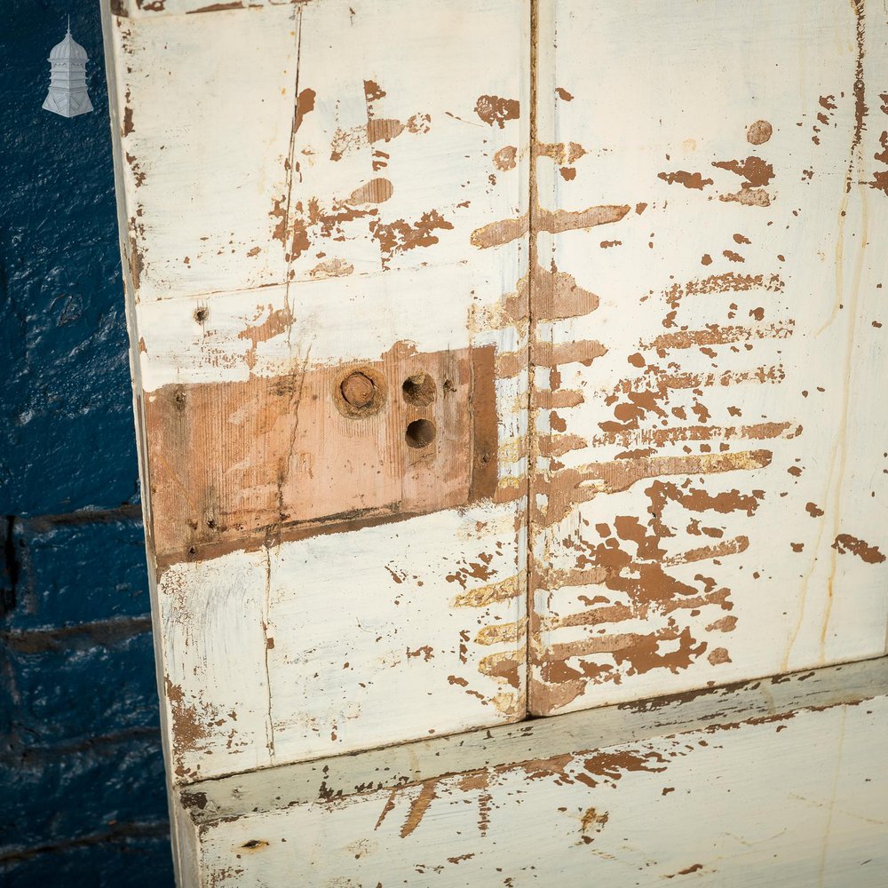 NR56221: 19th C Ledged and Braced Pine Cottage Door with White Distressed Paint Finish