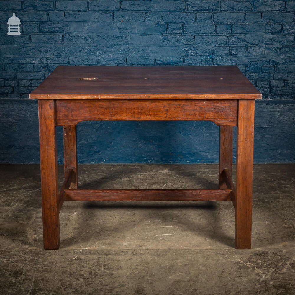 19th C 4ft x 4ft School Science Lab Mahogany and Pine Table