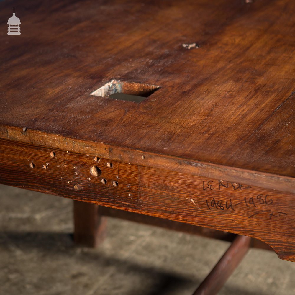 19th C 4ft x 4ft School Science Lab Mahogany and Pine Table