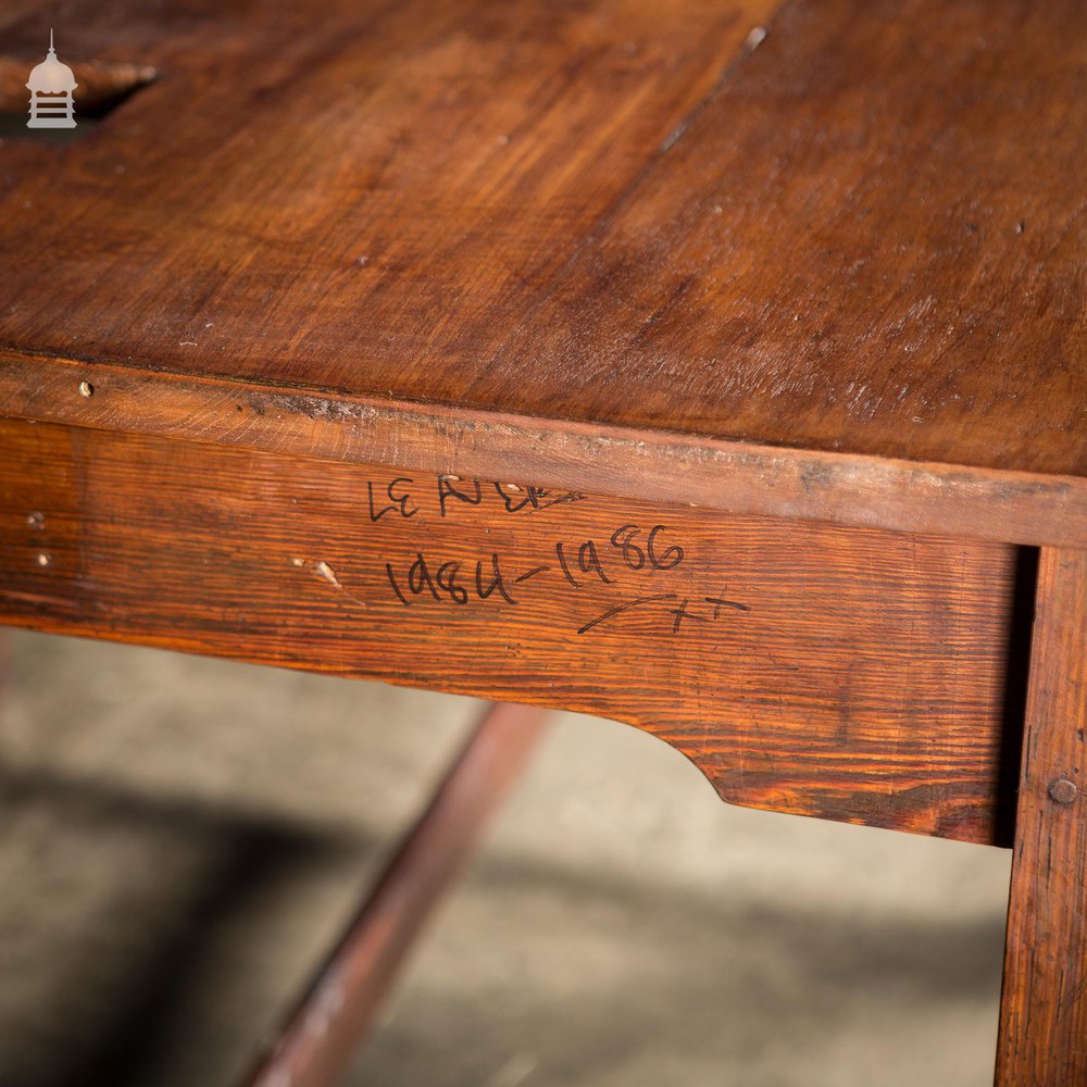 19th C 4ft x 4ft School Science Lab Mahogany and Pine Table