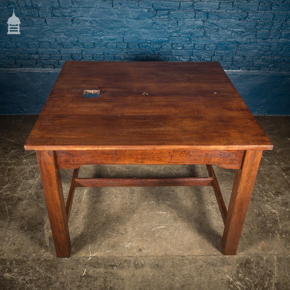 19th C 4ft x 4ft School Science Lab Mahogany and Pine Table