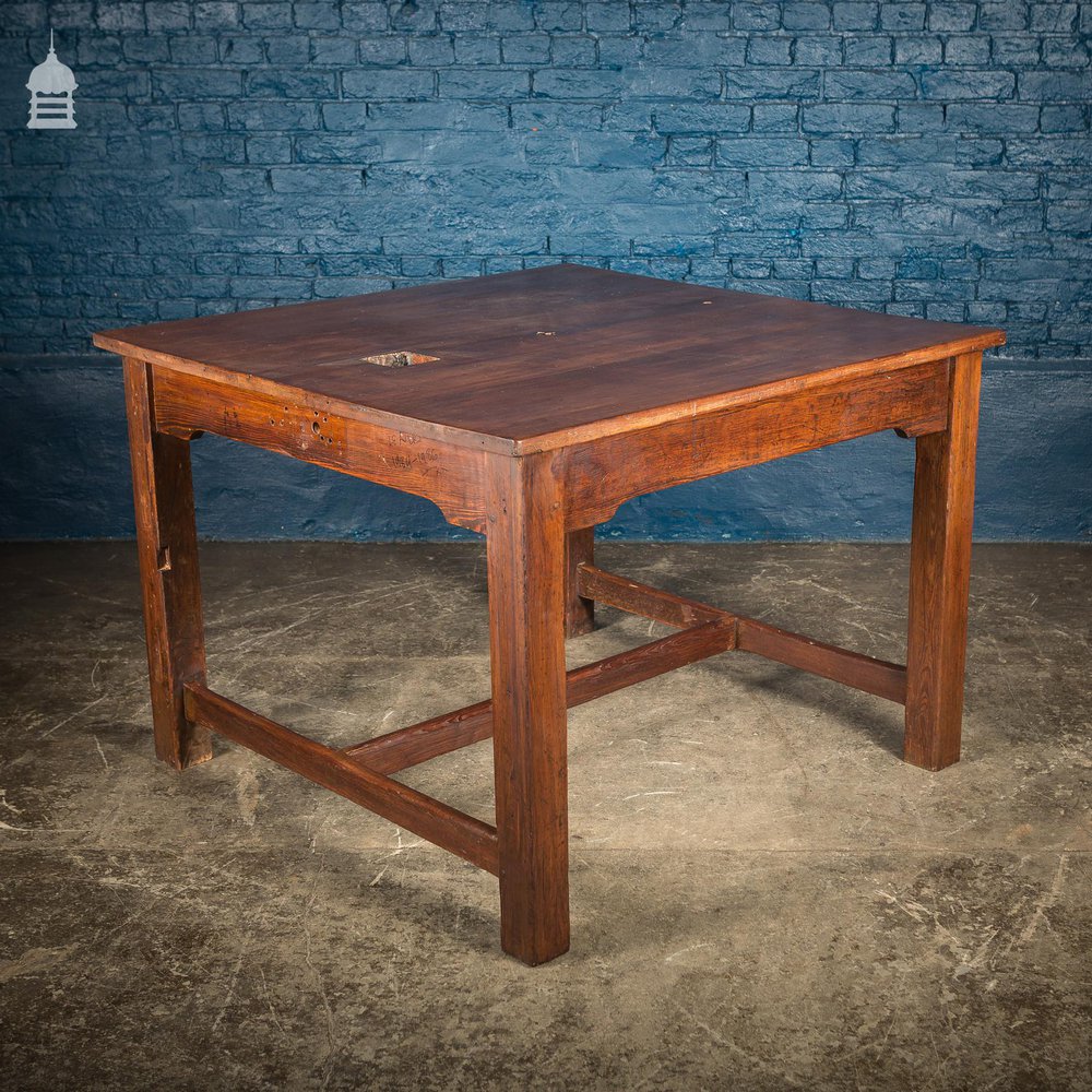 19th C 4ft x 4ft School Science Lab Mahogany and Pine Table