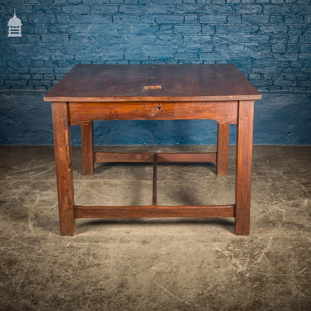 19th C 4ft x 4ft School Science Lab Mahogany and Pine Table