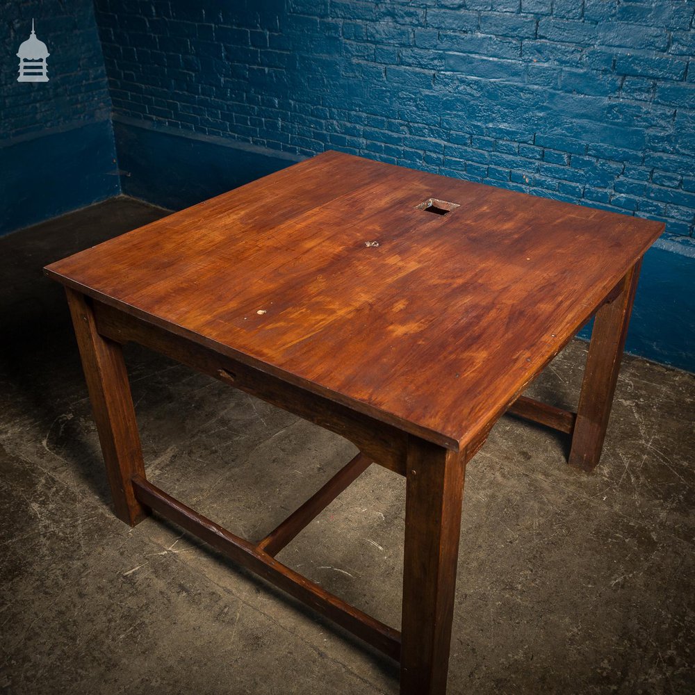 19th C 4ft x 4ft School Science Lab Mahogany and Pine Table