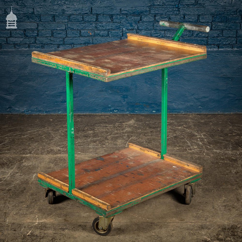 Green Vintage Industrial Wheeled Trolley