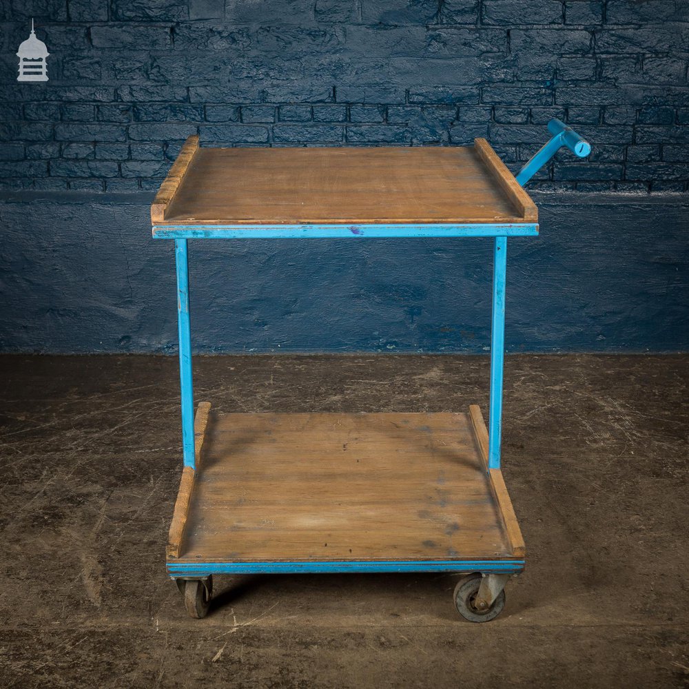 Large Blue Vintage Industrial Wheeled Trolley