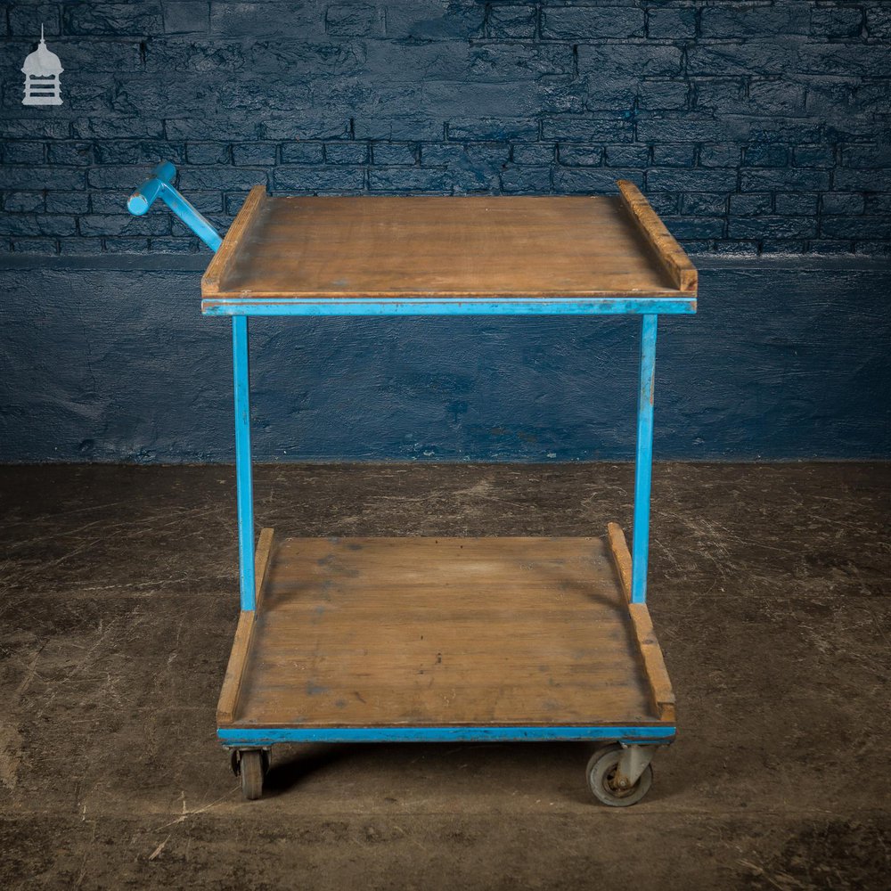 Large Blue Vintage Industrial Wheeled Trolley