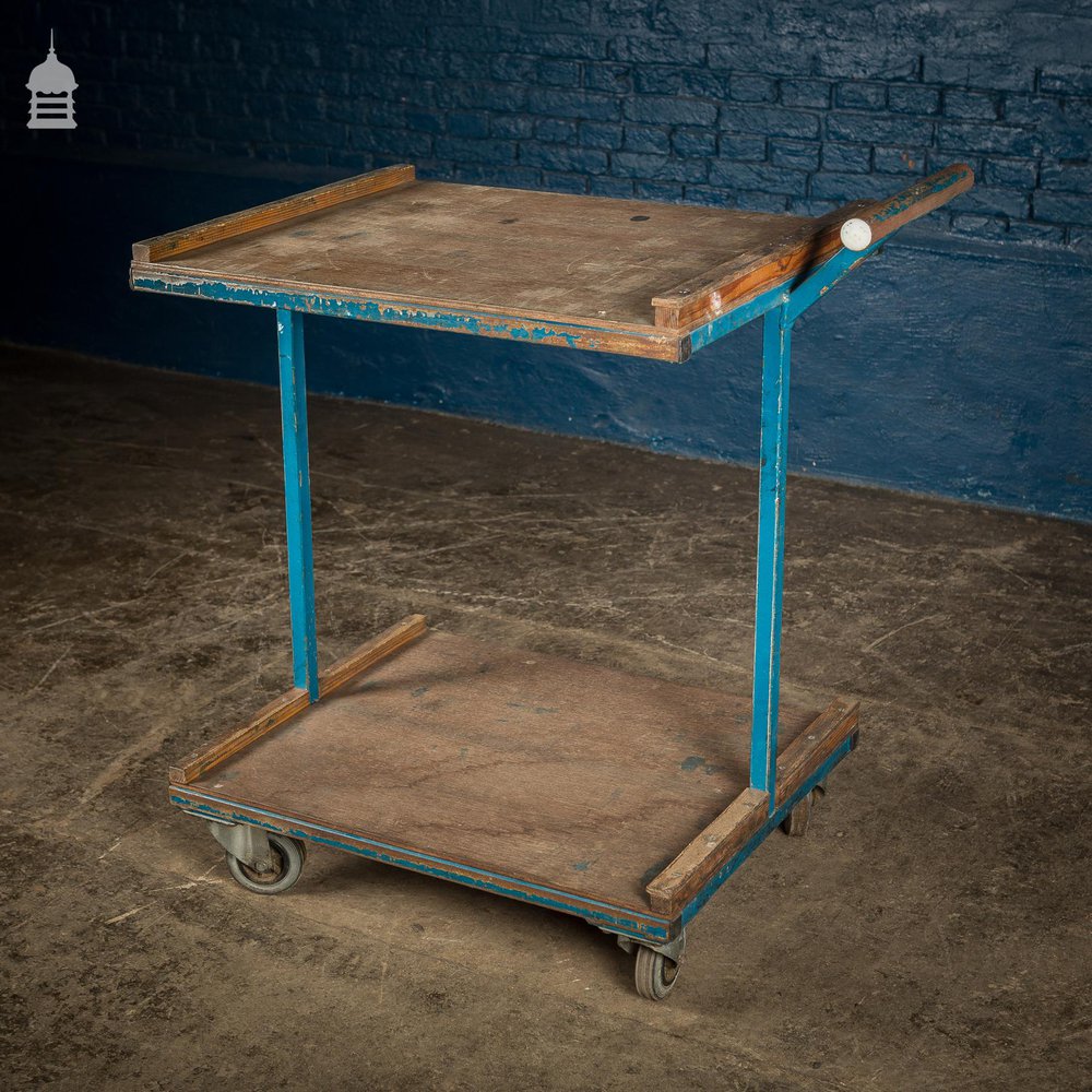 NR20821: Blue Vintage Industrial Wheeled Trolley