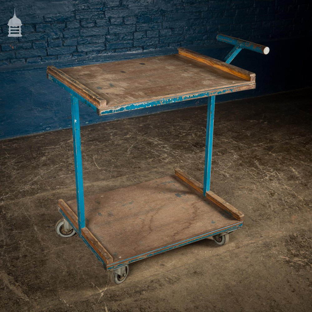 NR20821: Blue Vintage Industrial Wheeled Trolley