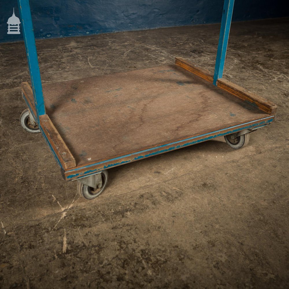 NR20821: Blue Vintage Industrial Wheeled Trolley