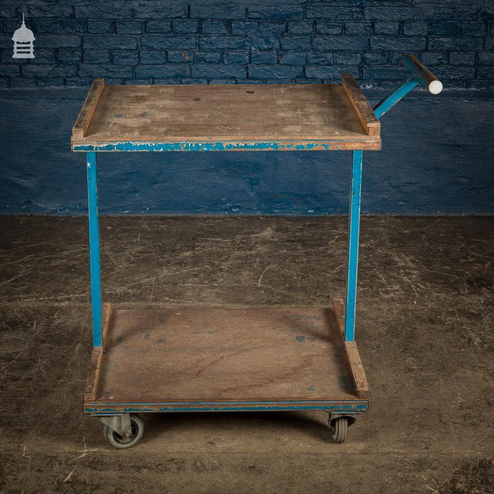 NR20821: Blue Vintage Industrial Wheeled Trolley