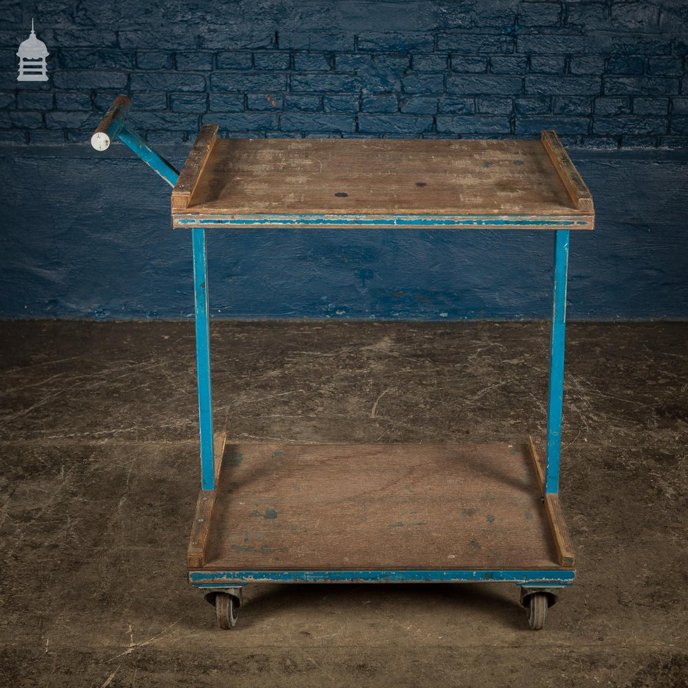 NR20821: Blue Vintage Industrial Wheeled Trolley