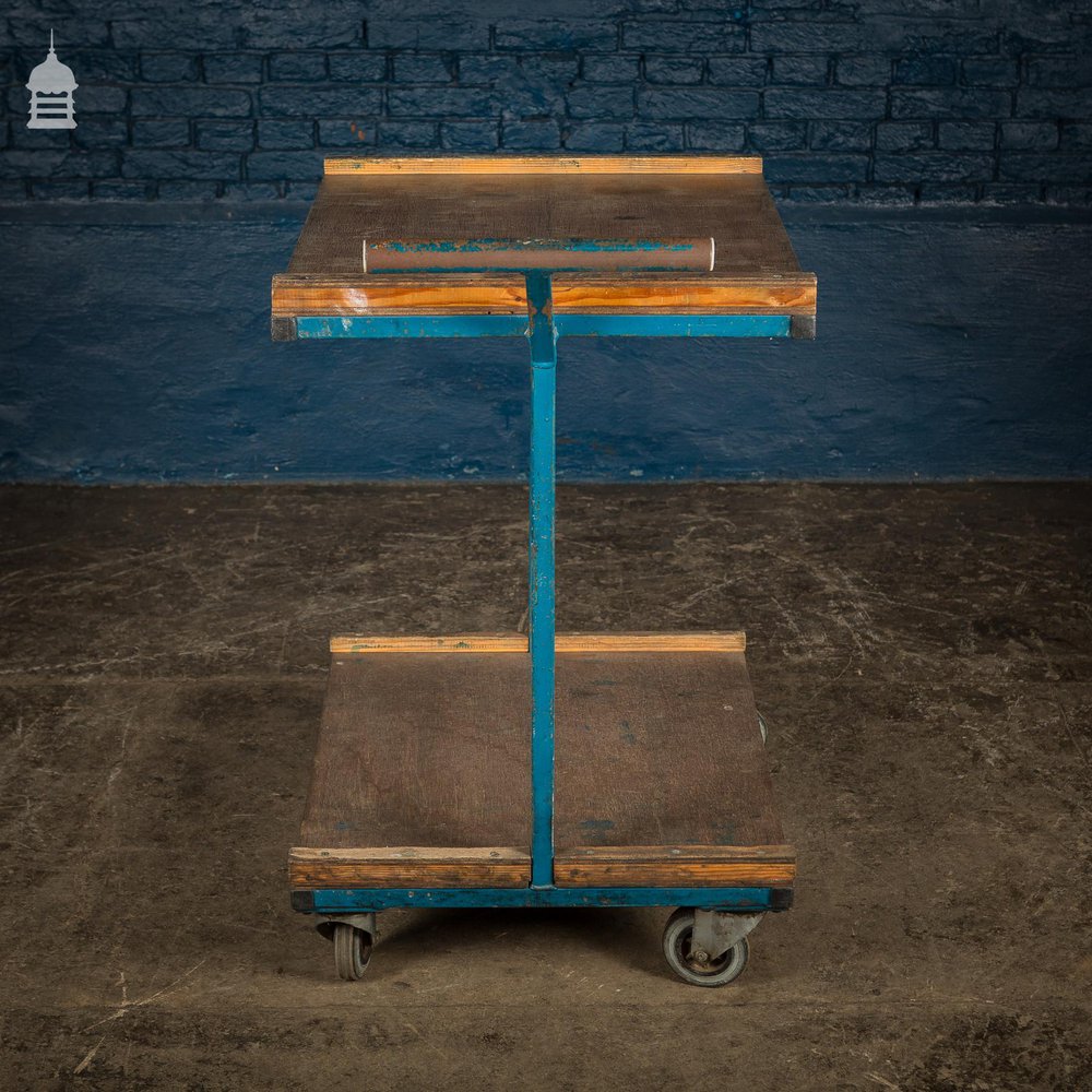 NR20821: Blue Vintage Industrial Wheeled Trolley