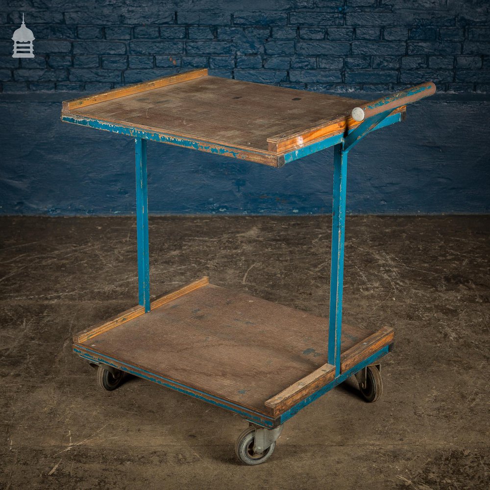 NR20821: Blue Vintage Industrial Wheeled Trolley