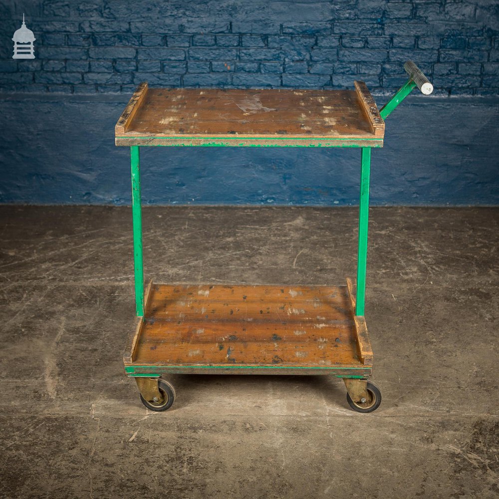 NR21121: Green Vintage Industrial Wheeled Trolley