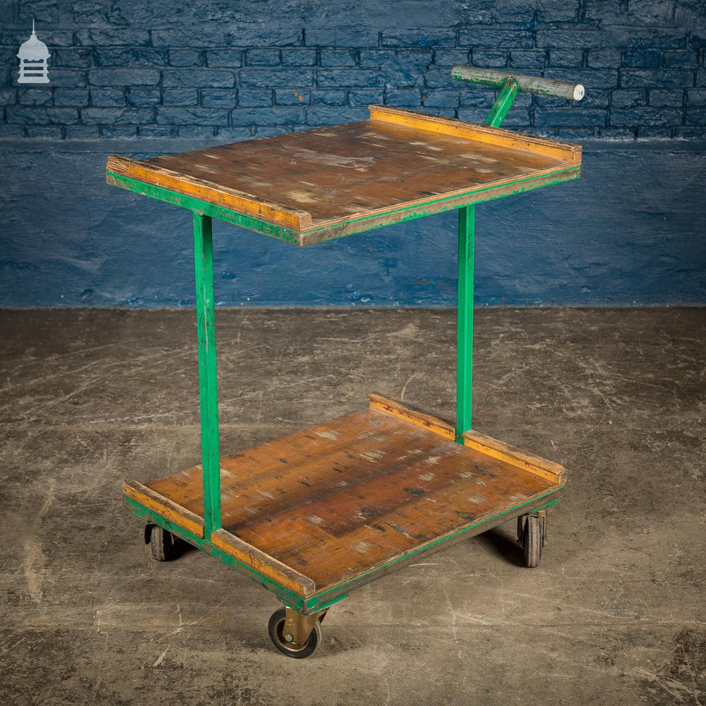 NR21121: Green Vintage Industrial Wheeled Trolley