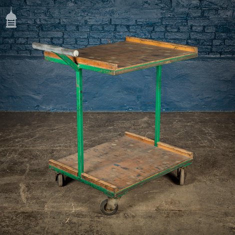 NR21321: Green Vintage Industrial Wheeled Trolley 